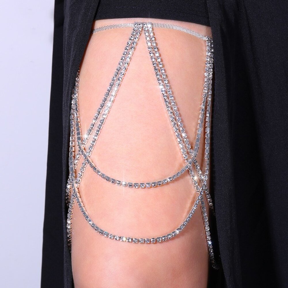 Rhinestone Multi Layered Crystal Leg Chain Thigh Chain Body Chain Body Jewelry - Picture 4 of 8
